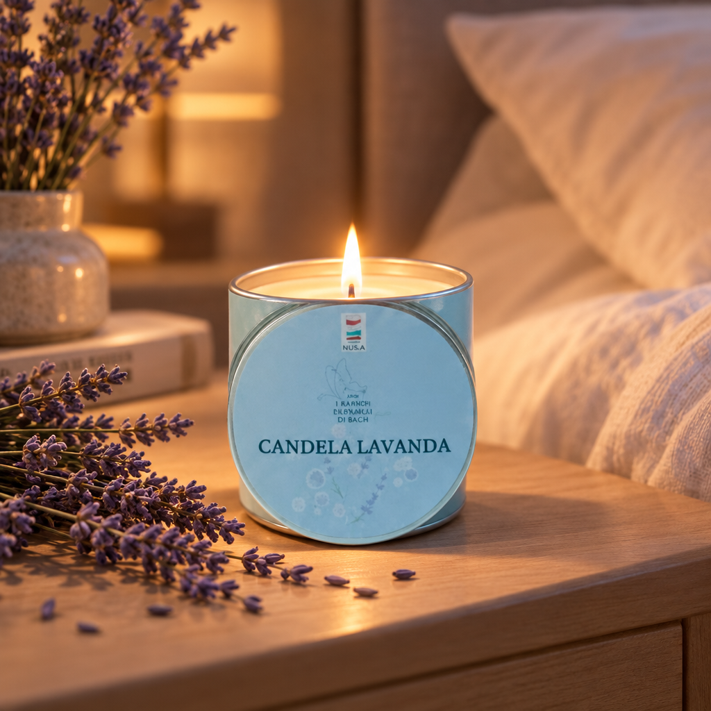 Candela alla Lavanda accesa in camera